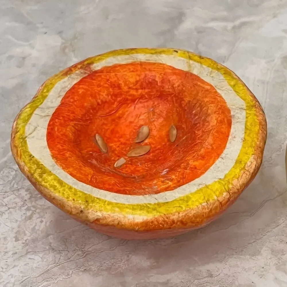 Paper-mache Yellow Apple & Grapefruit Vintage Display Decor Pair Of 2